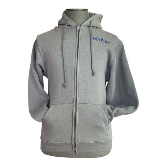 MADE HERE Bayside Hoodie Grey Zip Front Cardigan Hooded Sweater Men’s Pullover - Picture 1 of 8